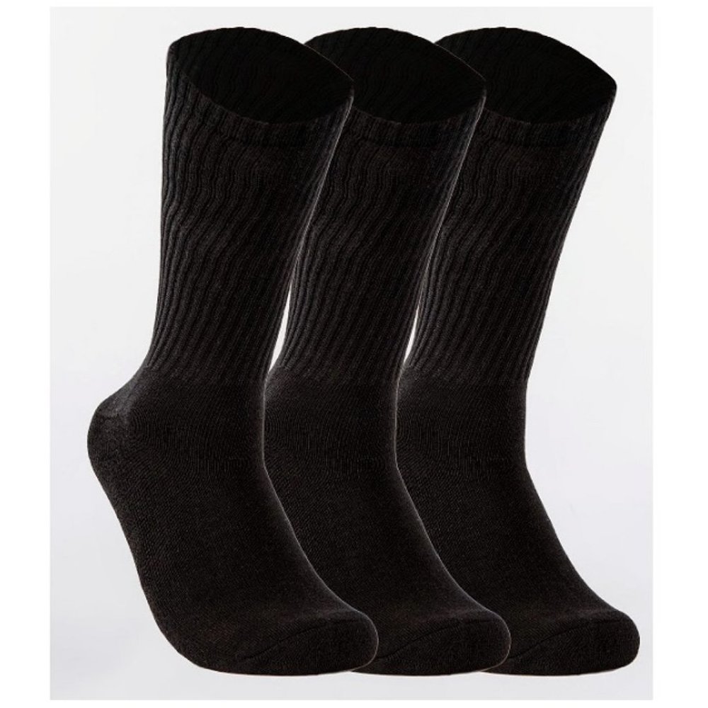 🆕 BLACK ATHLETIC CREW SOCKS - PACK OF 3 - MEN